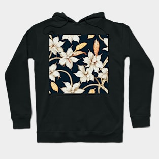 Gold and Cream Floral Design on Black Background Hoodie